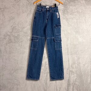 PacSun 90s Boyfriend High‎ Rise Relaxed Cargo Jeans Blue Sierra Size 24 NWT